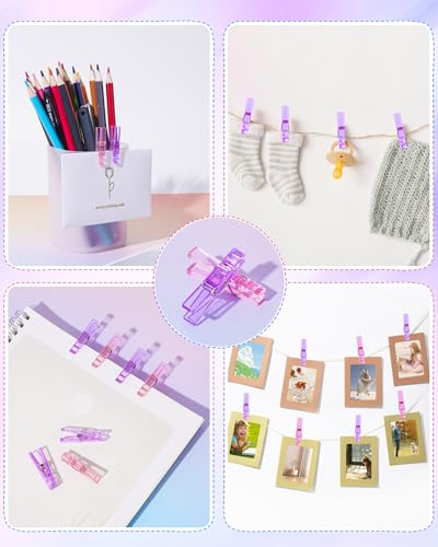 60Pcs Mini Clothespins for Baby Shower Games, Purple Clothes Pins 1.4 Inch - color: Purple Transparent