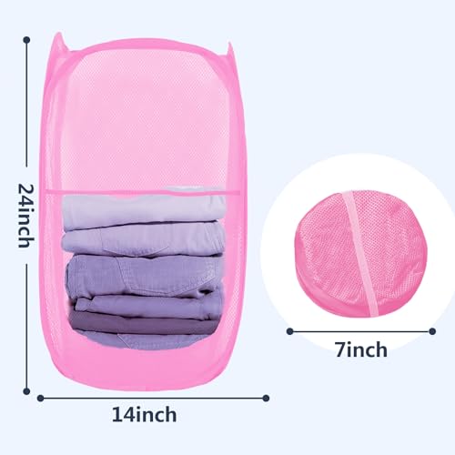 Pop Up Laundry Hamper, Mesh Laundry Basket Collapsible, Foldable Hamper for Travel and Storage (Pink) - color: Pink