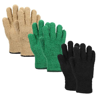 uxcell Microfiber Gloves, Reusable Washable Plant Dusting Gloves Cleaning Mittens for Auto Plants Household Kitchen - color: Khaki/Dark Green/Black