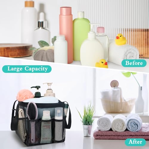 Mesh Shower Caddy Portable - 9 Pockets, Shower Bag for Dorm Room Camping - color: Black