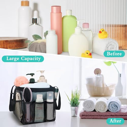 Mesh Shower Caddy Portable - 9 Pockets, Shower Bag for Dorm Room Camping - color: Black