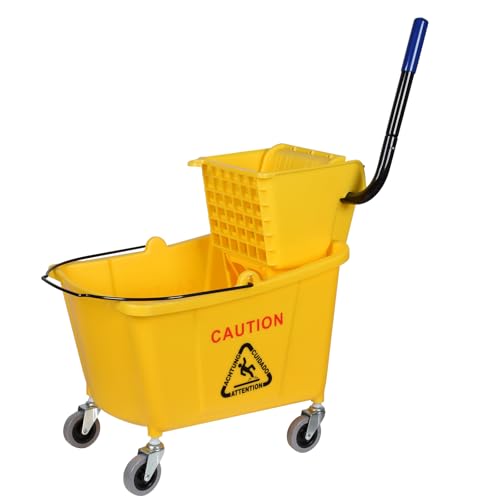 Side-Press Wringer Commercial Mop Bucket on Wheels, 35-Quart