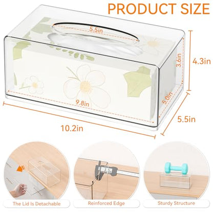 Clear Acrylic Tissue Box Holder with Cover Facial Tissue Dispenser Box Case for Countertop,Clear Plastic Dryer Sheet Container Napkin Organizer for Bathroom, Kitchen,Home,Rectangle - size: 10"X5.2"X4"(Rectangle)