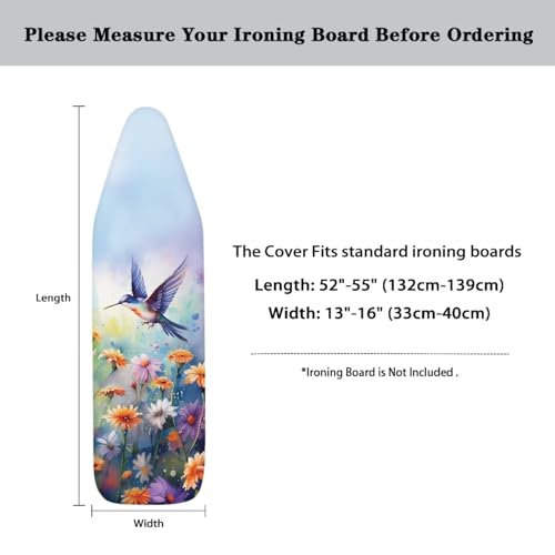 Hummingbird Ironing Board Cover and Pad Standard Size Flower Iron Board Covers Heavy Duty Iron Board Protective Cover with Elastic Edge Table Top Ironing Board Sleeve Padded Blue - color: Hummingbird Daisy