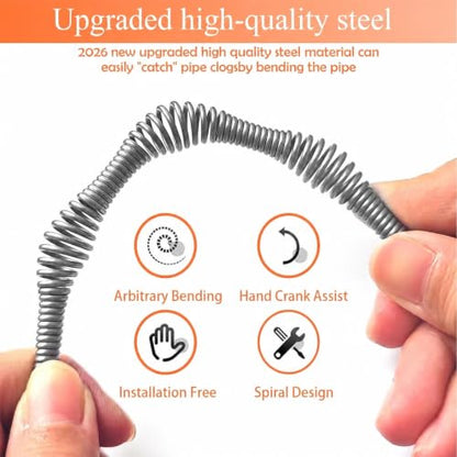 33 Feet Drain Snake Auger, Plumbing Snake Drain Hair Clog Removal Tool, Sink Unclogger Drain, Heavy Duty Drum Auger, Cleaner Tool for Bathroom Kitchen Tub Shower Drain Clog Remover with Gloves，Orange