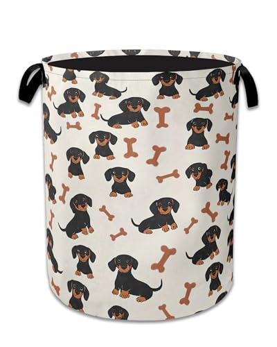 Cute Dachshund Laundry Basket,Foldable Oxford Cloth Bone Laundry Hamper With Handle, 20.8"x16" Portable Clothes Storage Basket Bag for Laundry Room/Bathroom/Bedroom/Dormitories - color: Cute Dachshund Bone
