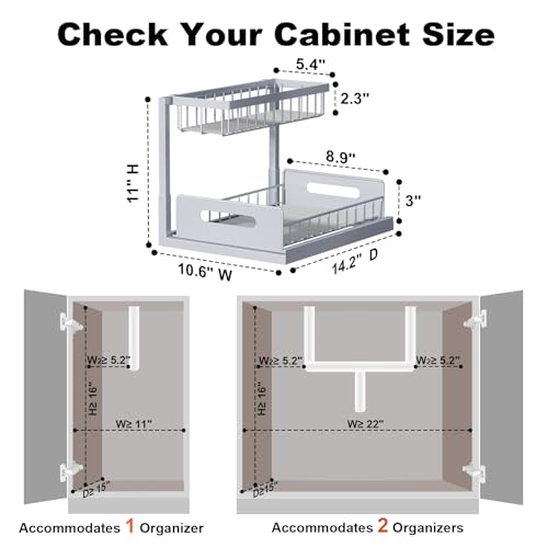 REALINN Under Sink Organizer, L-Shaped 2 Tier Pull Out Cabinet Organizer - color: Grey, size: 2 Pack