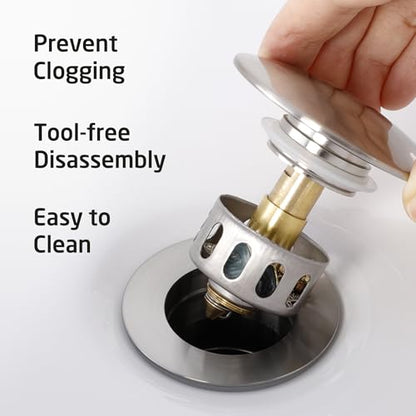 KES All Metal Bathroom Sink Drain with Strainer Basket Hair Catcher Anti Clog Pop Up Drain Stopper for Vanity Vessel Sink with Overflow, Rustproof 18/8 Stainless Steel Brushed Nickel S2013A-BN - color: Brushed Nickel, style: for sink WITH overflow,1-pack