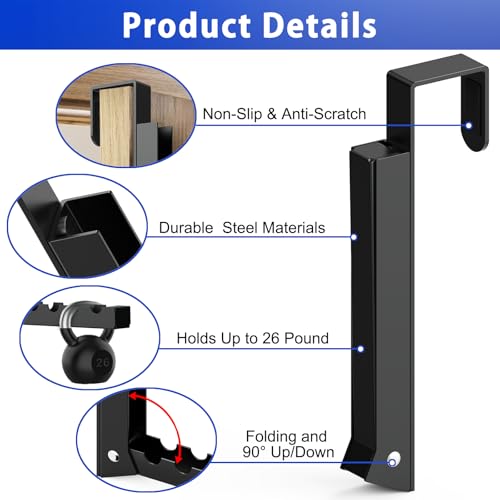 2 Pcs Over The Door Hooks - Folding Over Door Clothes Drying Laundry Rack with 6 Groves - Hanger for Clothes & Towels (Black) - color: Black-2pcs