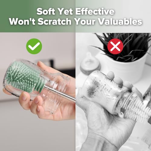 Haakaa Silicone Cleaning Brush Kit,Green,Portable Bottle Brush Cleaner - color: Pea Green, size: 3 Piece Set