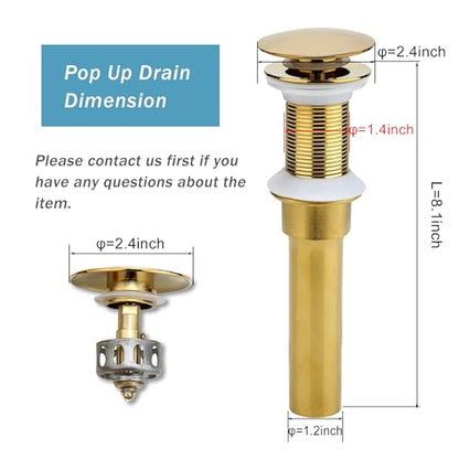 Rockgoya Bathroom Sink Drain, Gold Drain Stopper Bathroom Sink Without Overflow,Pop Up Drain Assembly with Detachable Strainer Basket,Built-in Anti-Clogging Strainer,Stainless Steel - color: Gold, style: Without Overflow