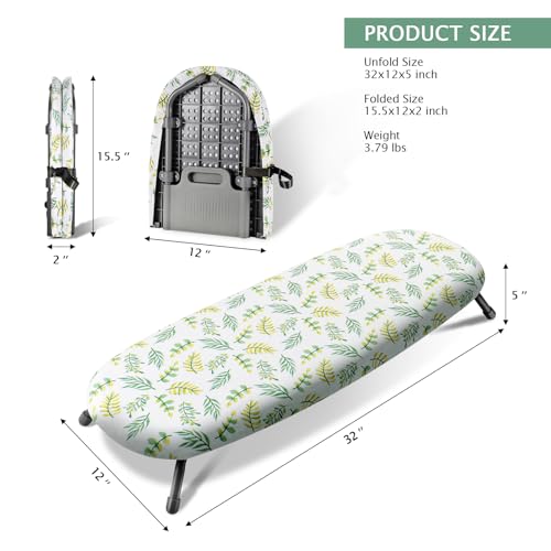 SheeChung Small Ironing Board 12"x32",Foldable Tabletop Ironing Board - style: Yellow Leaf-32x12