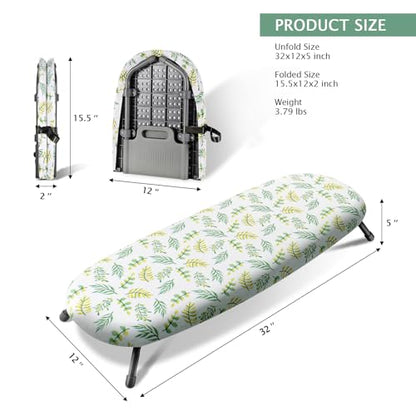 SheeChung Small Ironing Board 12"x32",Foldable Tabletop Ironing Board - style: Yellow Leaf-32x12