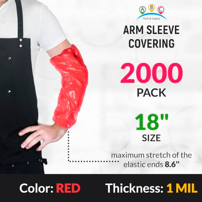 ABC PACK & SUPPLY Disposable Arm Sleeves, 18 Inch PE Arm Covers, Sleeve Covers with Elastic Ends for Food Processing - color: Red, size: 2000 Pack