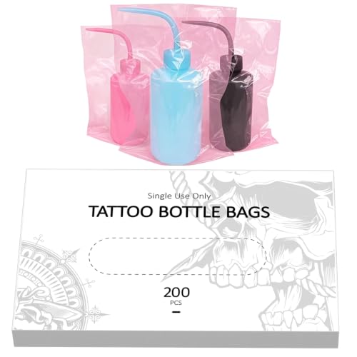 ZHOOGE Tattoo Wash Bottle Bags Tattoo Supplies, 200Pcs 9.8 x 5.9 in, Pink - color: Pink 200