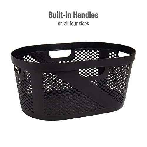 Mind Reader 40L Ventilated Laundry Baskets, Lightweight Clothes Hamper with Cutout Handles for Bathrooms and Closets, Plastic, Set of 2, Black - color: Black, size: Set of 2