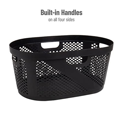 Mind Reader 40L Ventilated Laundry Baskets, Lightweight Clothes Hamper with Cutout Handles for Bathrooms and Closets, Plastic, Set of 2, Black - color: Black, size: Set of 2