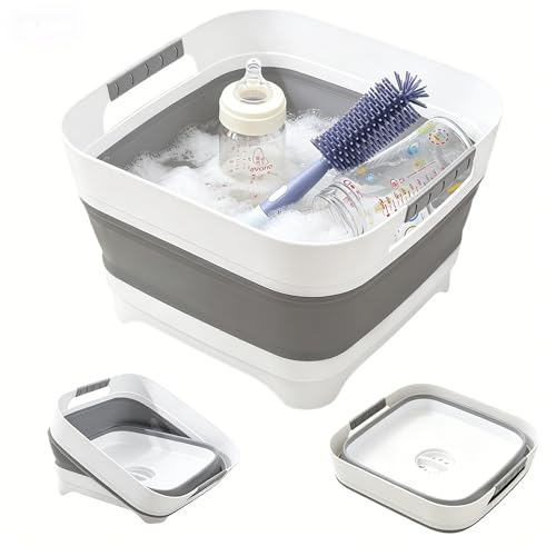 2.6 Gal/10L Collapsible Wash Basin with Drain Plug, Dish Tub - color: Gray