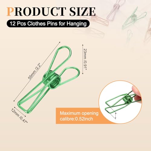 uxcell 12Pcs Clothes Pins for Hanging, 2.2" Metal Clothing Clips Heavy Duty Laundry Spring Pegs, Clothesline Clip Paper Holder Sealer for Holding Clothes, Paper, Food Packages, Green - color: Green, size: 2.2"