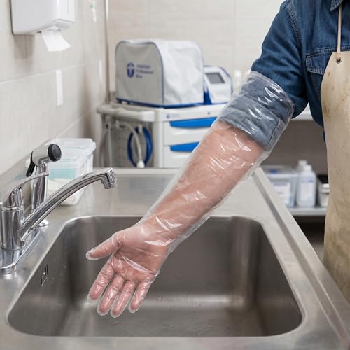 Long Disposable Gloves 50 Count | Elbow-length protective sleeves for household cleaning - durable plastic-free design, perfect for washing dishes, bathroom scrubbing & farm tasks