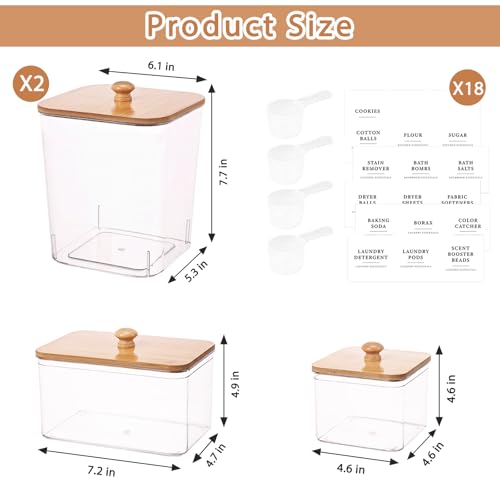4 Pack Laundry Pods Container,Clear Dryer Sheet Holder & Laundry Room Organization and Storage with Lids, Scoops & Labels for Laundry Detergent, Powder, Dryer Balls, Beads (Clear) - color: Clear