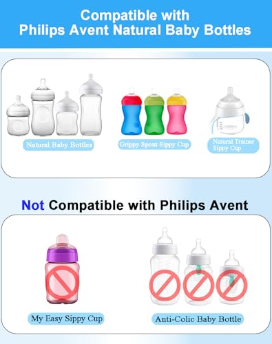 Sippy Cup Conversion Kit for Philips Avent Natural Baby Bottles, Weighted Straw Transition Set with Soft Silicone Spout Nipples, Bottle Handles & Cleaning Brushes, 4 Pack, 6m+ - size: 1 Count (Pack of 4)