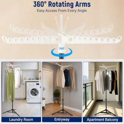Clothes Drying Rack, Drying Rack 33-68 inches Stable and Heavy-Duty Tripod Base Thickened Stainless Steel Saving Space 27 Pieces of Clothing - color: Black