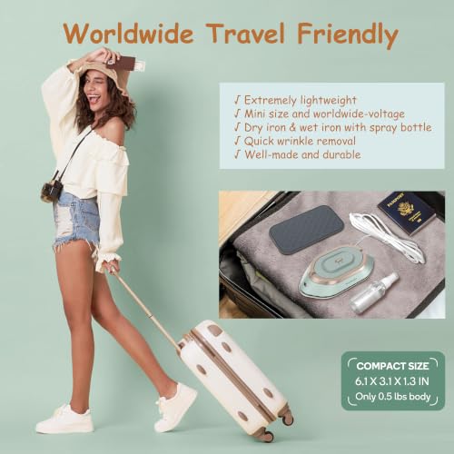 Newbealer Travel Iron Set, 100-240V Mini Dry Iron for Clothes (No Steam) - color: Green
