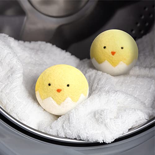 Calindiana 100% Organic Premium New Zealand Wool Dryer Balls Laundry Reusable Fabric Softener, Cute Dryer Sheets Alternative, Anti Static XL Size 6 Pack, Yellow Chick - color: Yellow