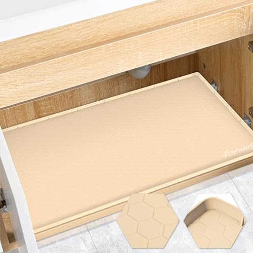 Silicone Under Sink Mat, 34"x22", Waterproof Cabinet Liner, Beige - color: Beige, size: 22"W x 34"L