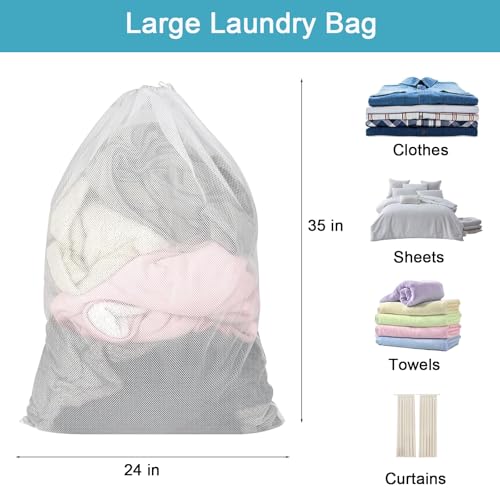 Mesh Laundry Bag, 24"x35", White - color: White