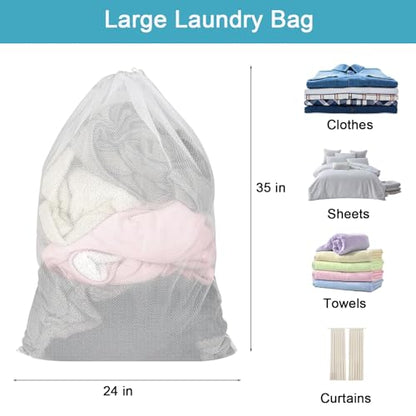 Mesh Laundry Bag, 24"x35", White - color: White