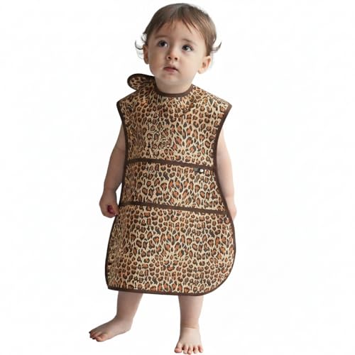 Plie Full Coverage Waterproof Feeding Bib for Toddlers – Extra Long Apron Bib for Mealtime, Self-Feeding, High Chairn - color: Brown/Leopard