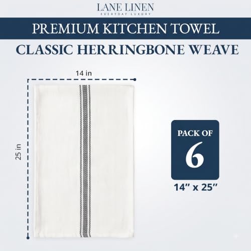 LANE LINEN 100% Cotton Kitchen Dish Towels Absorbent Lint-Free 6 Pack - color: 09: Black Stripe, size: 06 Pack