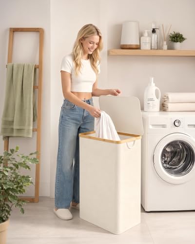 IEGrow Laundry Hamper with Lid,110L Laundry Basket with Mesh Bags,Beige - color: Beige, size: 110L