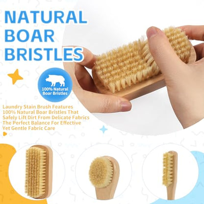 DEBETOOL 3-Piece Laundry Brush for Stains on Clothes, Gentle Boar Bristl