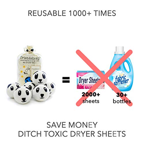 Friendsheep Wool Dryer Balls, Organic Reusable Fabric Softener Alternative for Laundry, Handmade, Fair Trade, Hypoallergenic, Eco-Friendly, Plastic-Free (6 Pack XL – Panda) - color: Panda Pack, size: 1 Count (Pack of 6)