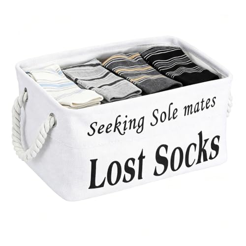 Lost Socks Basket for Laundry Room, Fabric Missing Sock Holder - color: White