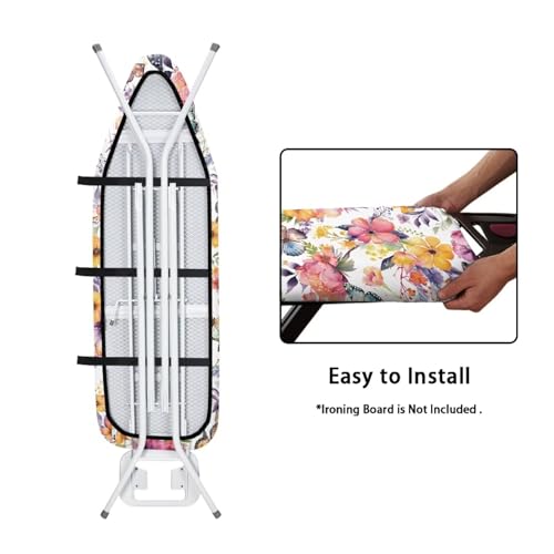 Flower Ironing Board Cover Stain Resistant Over The Door Ironing Board Cover with Elastic Edge Standard Size 15x54 inch and Thick Padding - color: Flower