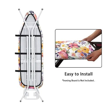 Flower Ironing Board Cover Stain Resistant Over The Door Ironing Board Cover with Elastic Edge Standard Size 15x54 inch and Thick Padding - color: Flower