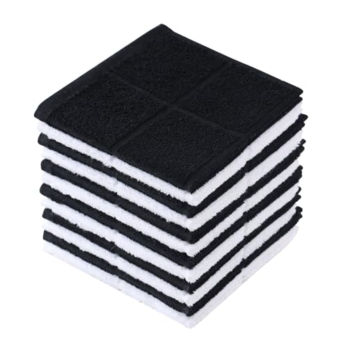 Glynniss Kitchen Dish Cloths for Washing Dishes, Black Terry Dish Rags - color: Black White, size: 11x11 inches