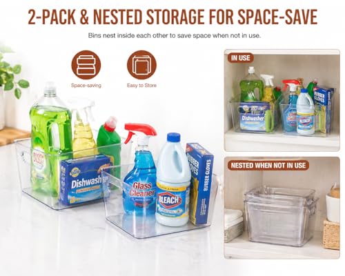 Clear Plastic Storage Bins, Pantry Organizers and Storage, Cleaning Supplies Organizer, Under Sink Storage, Snack Organizer, Multi-Use Organizer Bins for Chips, Vitamin, Spices, Makeup