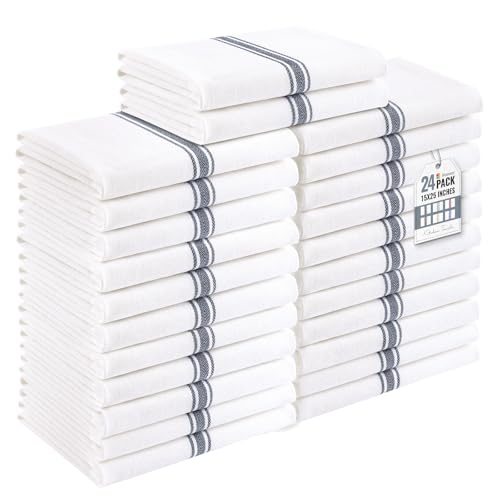 Homaxy 100% Ring Spun Cotton Kitchen Towels 24 Pack, Slate Gray Stripe - color: Slate Gray Stripe, size: 15" X 25" - 24 Pack