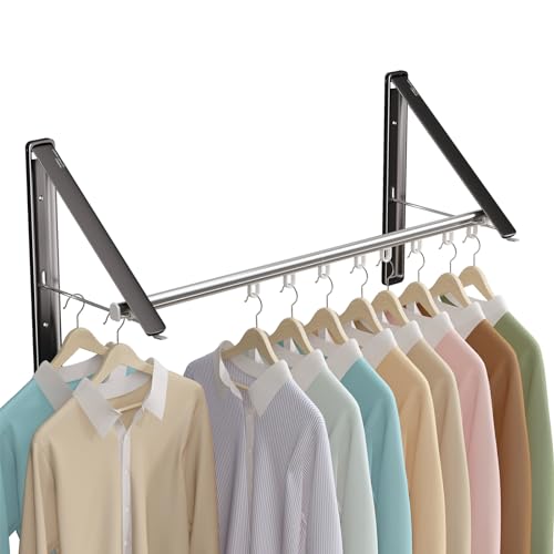 Folding Clothes Hanger Rack Wall mounted for Laundry Clothes Drying Rack - color: Black, size: 2 Racks (with Rod)