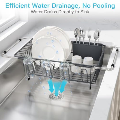 JASIWAY Gray Dish Drying Rack in Sink, Dish Drainer with Utensil Holder - color: Dark Gray, size: For 12"-30"w Sink