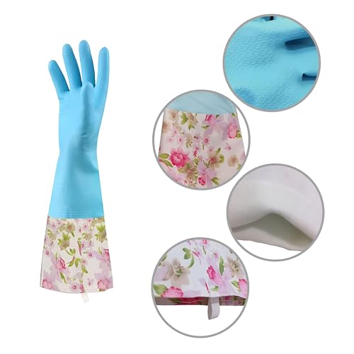 KINGFINGER PVC Latex-Free Long Dishwashing Gloves for Household Cleaning, Waterproof, 2-Pair Large with Long Cuff & Flock Lining - size: Large (Pack of 2)