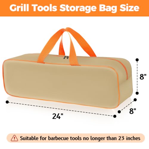 Grill Utensil Storage Bag for Outdoor Grilling, 24 x 8 x 8 in, Khaki - color: Khaki, size: 24" x 8" x 8"