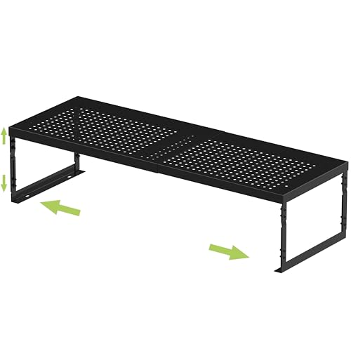 Jojocross Adjustable Stackable Metal Storage Shelf Organizer - Expandable Wire Rack with Perforations for Kitchen, Pantry, Bathroom, Cabinet & Office-Compact, Durable & Sturdy (1PACK/Medium/Black) - color: 1pack/Medium/Black, size: Medium