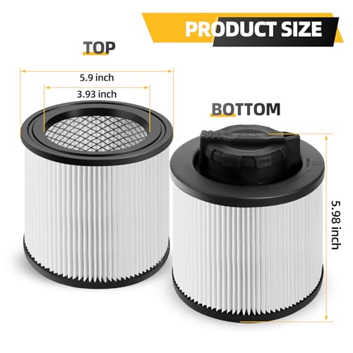 2 Pack DXVC4001 Cartridge Filter Replacement Fit for 4-5 Gallon Wet/Dry Vacuum Cleaners DXV04T, DXV05P, DXV05S, DXV06G, DXV08SA, DXV08S,DXV08SL, Washable and Reusable