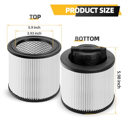 2 Pack DXVC4001 Cartridge Filter Replacement Fit for 4-5 Gallon Wet/Dry Vacuum Cleaners DXV04T, DXV05P, DXV05S, DXV06G, DXV08SA, DXV08S,DXV08SL, Washable and Reusable